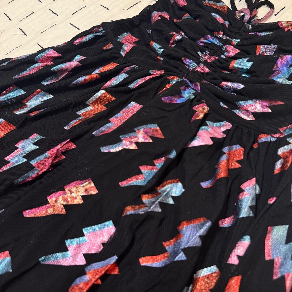Blackmilk Ziggy Tea Party Off-Shoulder Black and Multi-Color Midi Dress - Picture 6 of 6